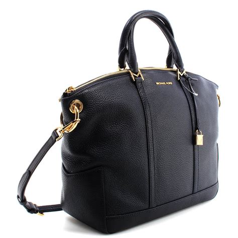 michael kors large satchel black leather|Michael Kors white manhattan bag.